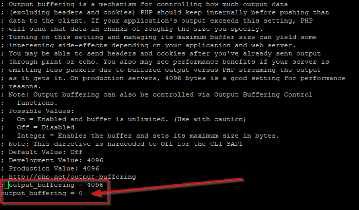 php.ini - output_buffering