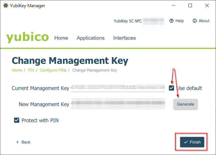 PIV - Management Key - Protect with PIN