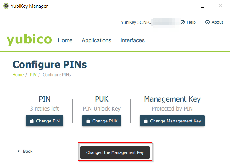 PIV - Changed the Management Key