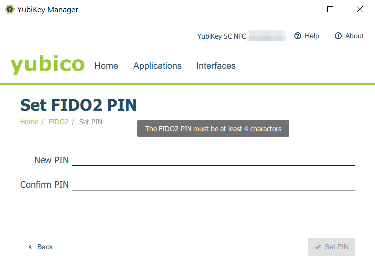 FIDO2 PIN vergeben