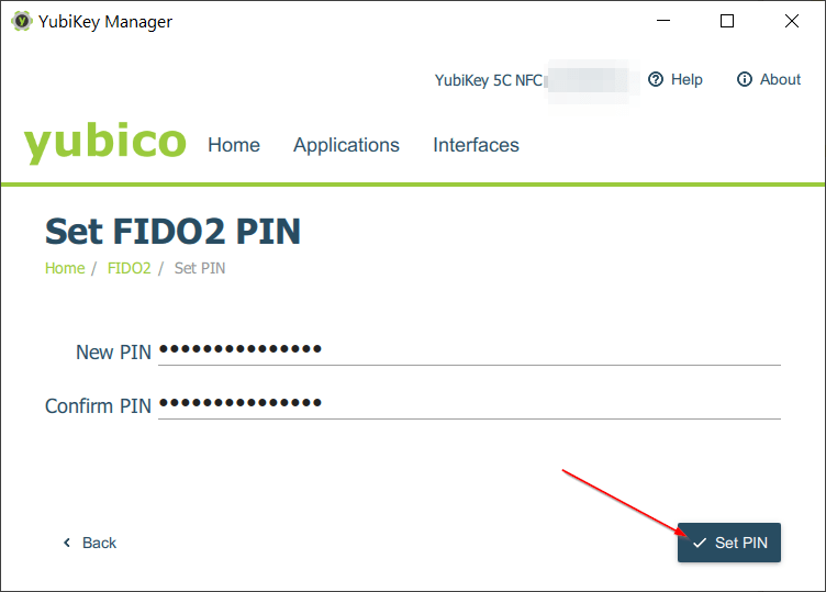 FIDO2 PIN vergeben