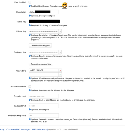 OpenWrt - WireGuard Peer Configuration