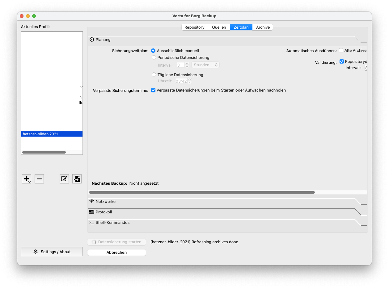 Borgbackup init - Zeitplan anlegen