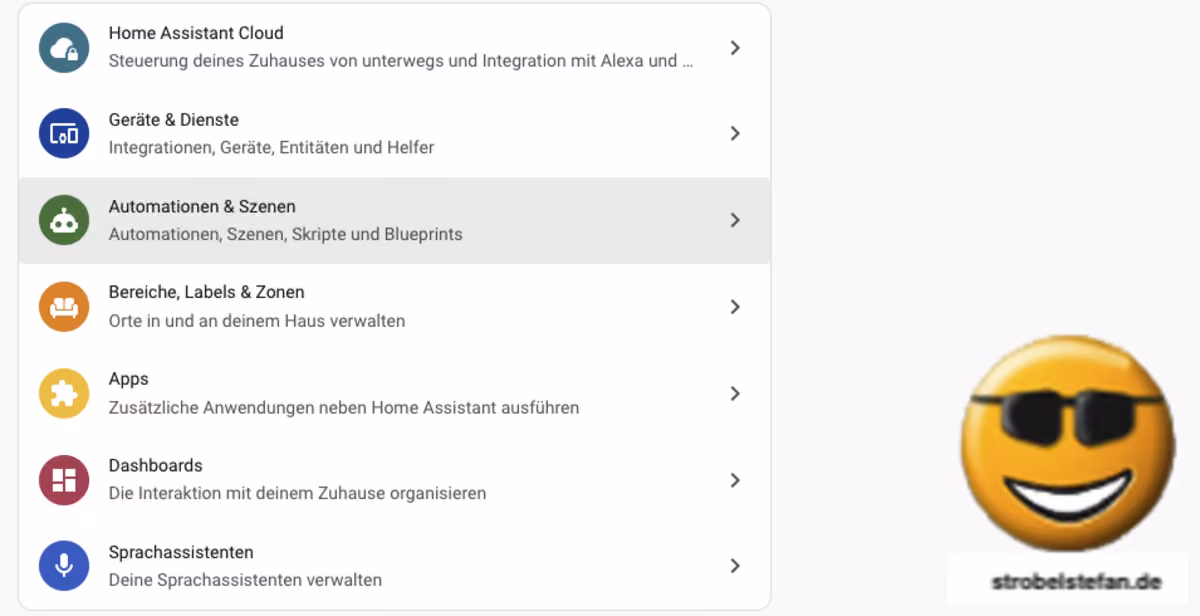 Home Assistant - Einstellungen - Automatisierung & Szenen
